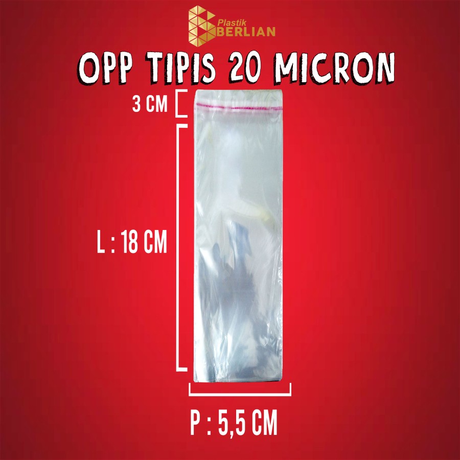 

5,5 x 18 cm Plastik OPP TIPIS (100 lbr) lem/seal