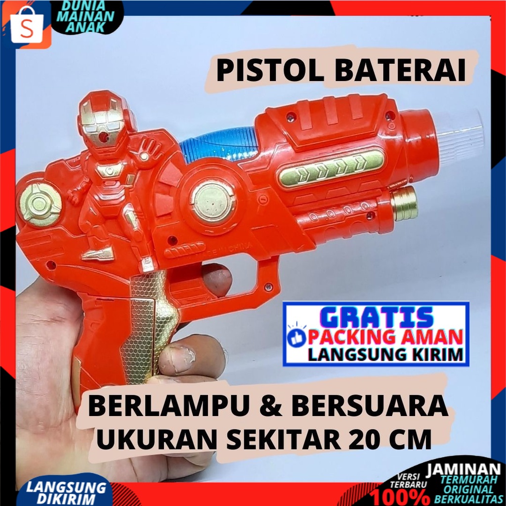 PROMO Mainan Anak Pistol Laser Baterai LED / Mainan Tembak Tembakan Nyala Lampu Dan Musik