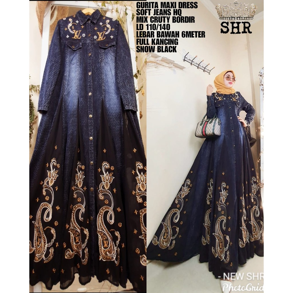 " NEW " MAXI DRESS JEANS CERUTY BORDIR SHR ORI 100%