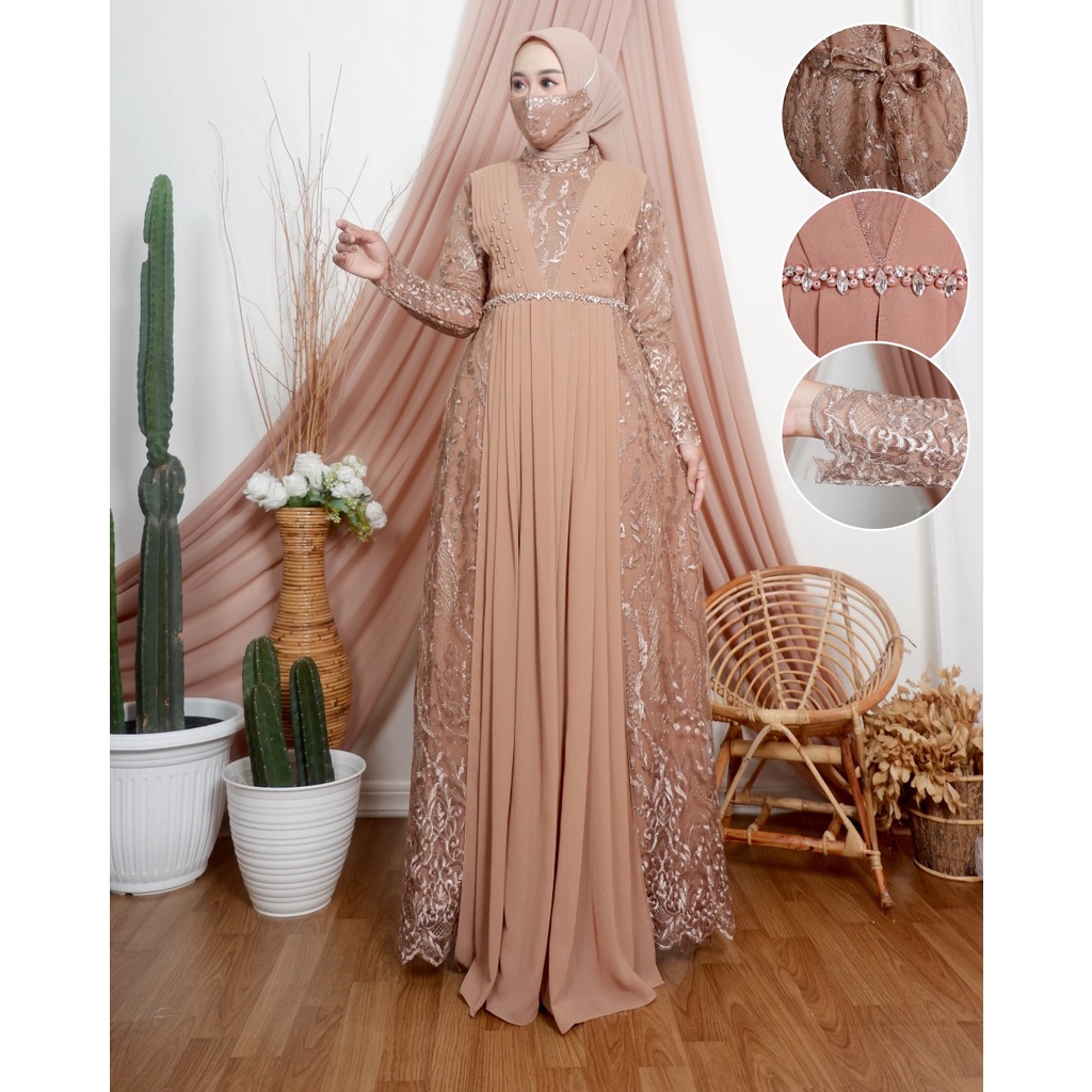 Gamis Malikha JN / Kebaya Gamis Pesta Mewah / Dress Kondangan / Baju Wanita Cantik / Gamis Ceruty