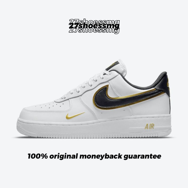 Nike Air Force 1 White Black Gold Double Swoosh 100% Original Resmi Nike