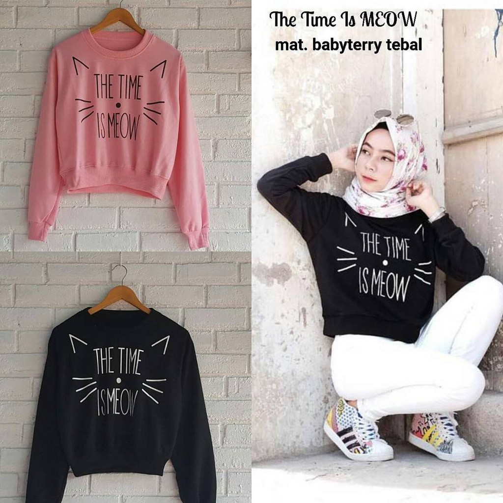 Bess - Sweater Crop Murah / Sweater Crop Wanita THE TIME IS MEOW