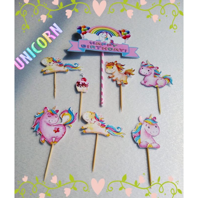 

Topper kue karakter Unicorn/hiasan kue ulangtahun/ topper happy birthday/cupcake topper