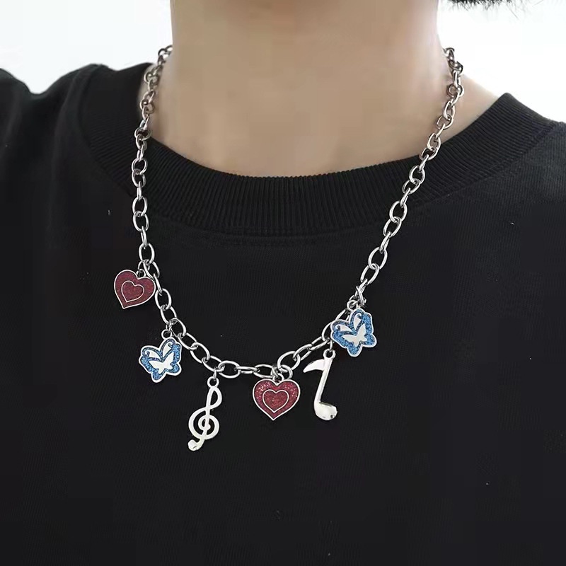 Butterfly Kalung Rantai Klavikula Desain Kupu-Kupu Note Gaya Hip Hop