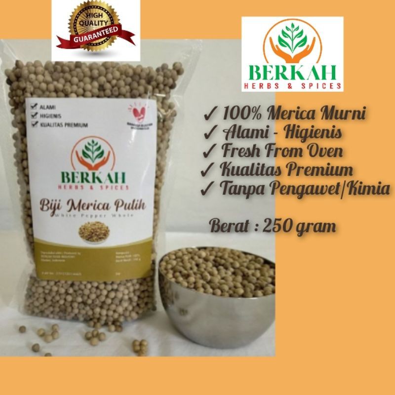 

Merica Putih Asli 250gr / Lada Putih White Pepper Whole Kualitas Premium Tanpa Pemutih
