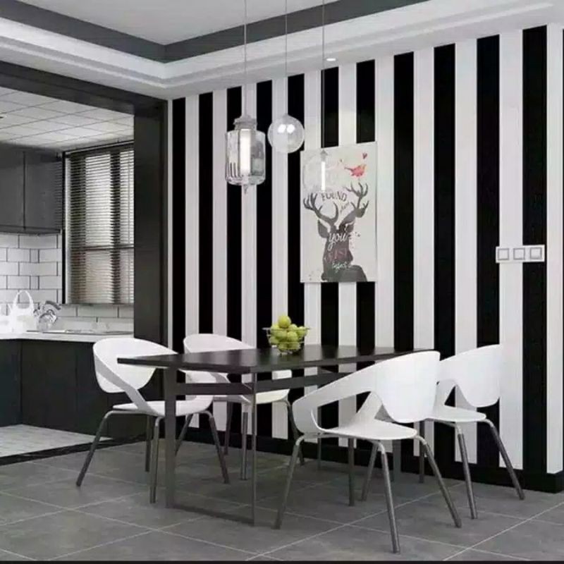 Wallpaper Sticker Dinding Motif Salur Hitam Putih Panjang 10M