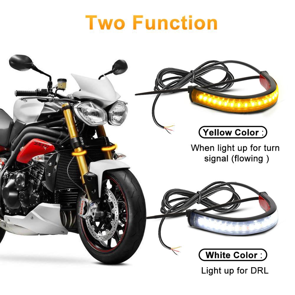 1 Pc Universal LED Sepeda Motor Lampu Sein &amp; DRL Amber Putih Moto Flasher Cincin Garpu Strip Lampu Berkedip Blinker 12V