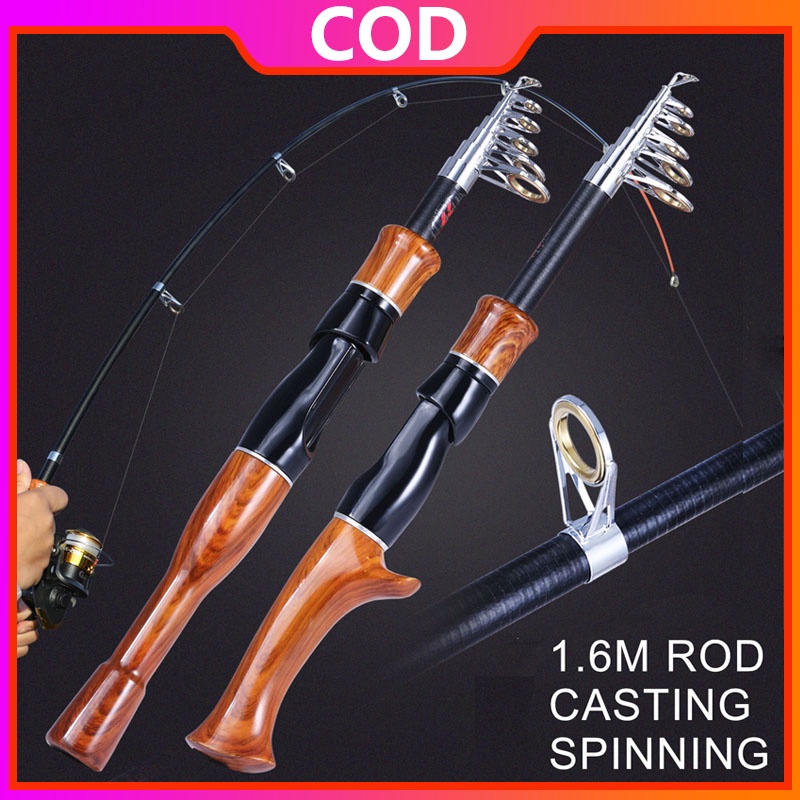 Sougayilang 1.6m Spinning/Casting Fishing Rod Gagang Kayu Mini Telescopic Portable Fishing Rod untuk Air Tawar