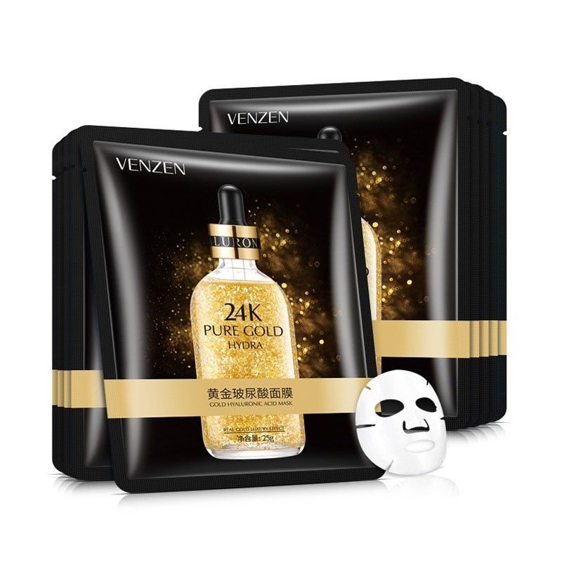 Venzen 24K Pure Gold Hyaluronic Acid Mask - Venzen Mask - VENZEN 24K Gold Mask sheet