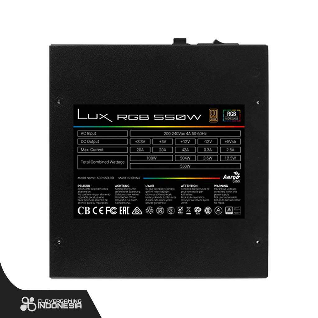 AeroCool LUX RGB 550W 550M PSU ATX Power Supply 80+ Bronze Aero Cool Non Modular