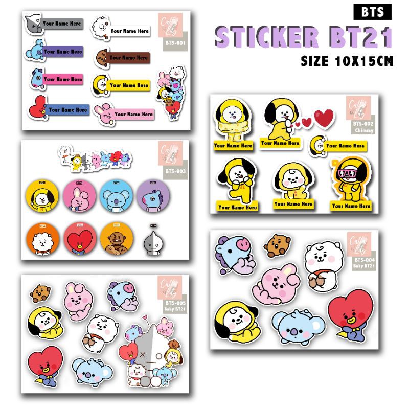 

Sticker BTS stiker nama korea BT21