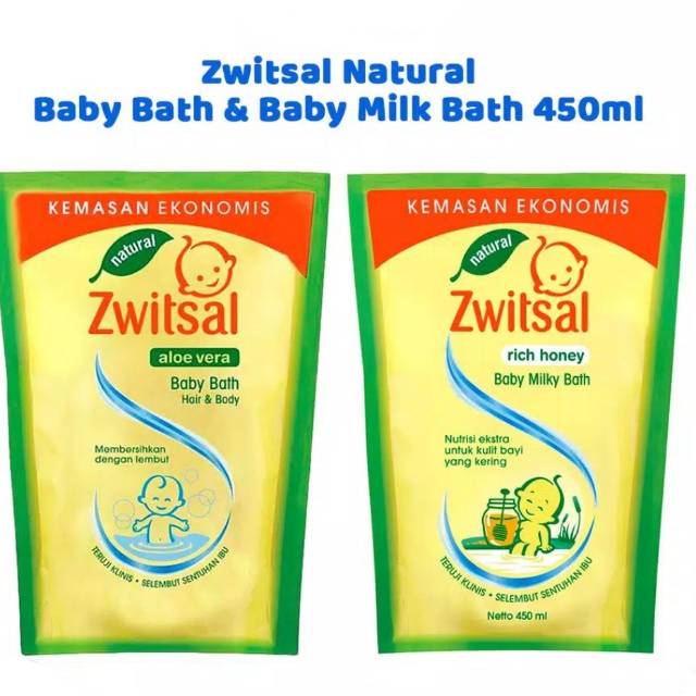 Zwitsal 450 ml baby bath hair &amp; Body aloe vera / rich honey sabun mandi cair refill (no.100)