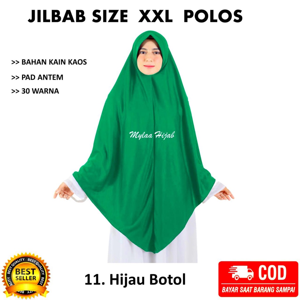 Jilbab instan NON SERUT Size XXL Pad Antem Bahan Kaos PE murah XXL-03 HARGA GROSIR TERMURAH.-HIJAU BOTOL MUDA