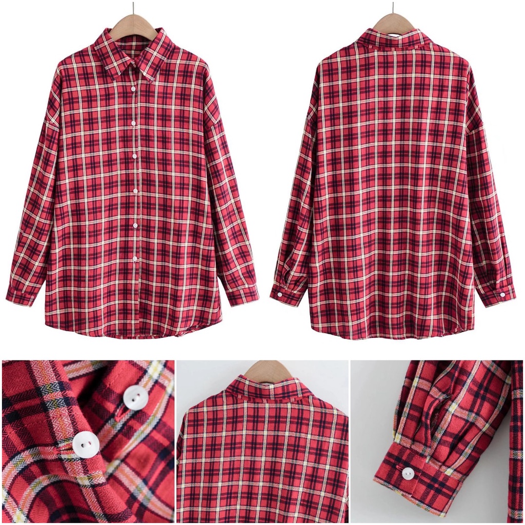 KEMEJA MERAH GRID WANITA/ KEMEJA IMPORT/ KEMEJA KOTAK MERAH 6VEN5249