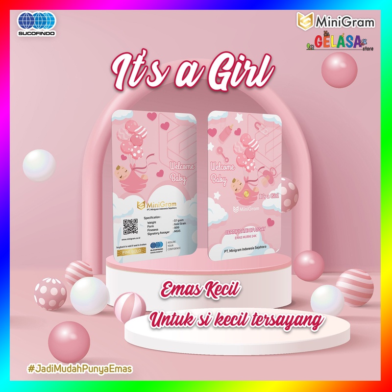 Gelasa Distributor Agen Resmi MINIGRAM Baby SeriesLogam Mulia Emas Murni 24k Sertifikat Resmi (Baby Girl 0,1 Gram)