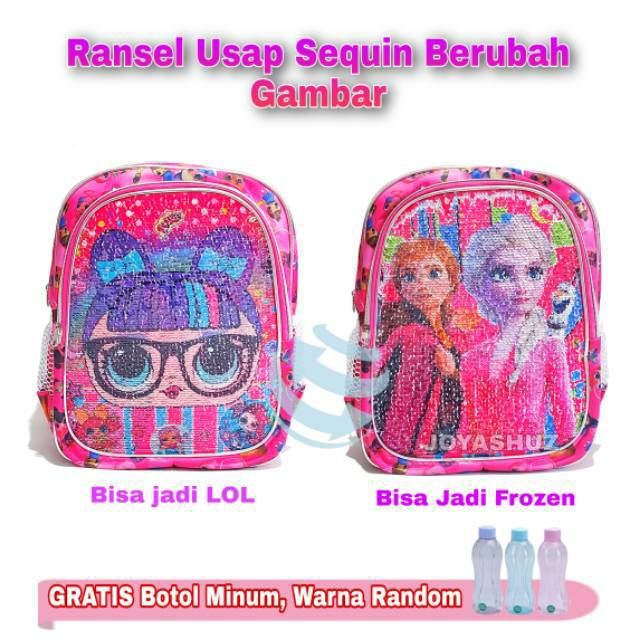 TAS ANAK PEREMPUAN KARAKTER LOL LED Usap Sequin Payet / Tas Usap Berubah Gambar / Tas Bling Bling