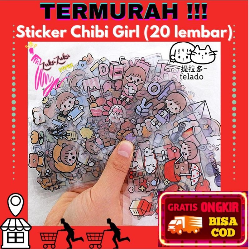 

[20 Lembar] Sticker Tahan Air Decor DIY Scrapbook Chibi Girl / Stiker Lucu Dekorasi Buku Catatan