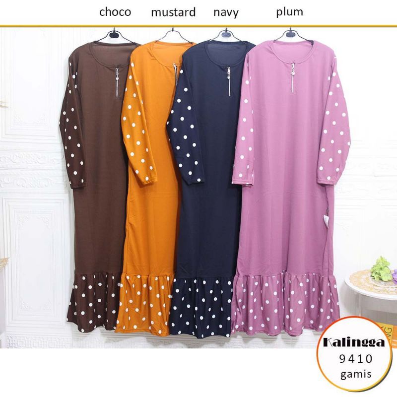 Gamis Busui Hitam Polkadot