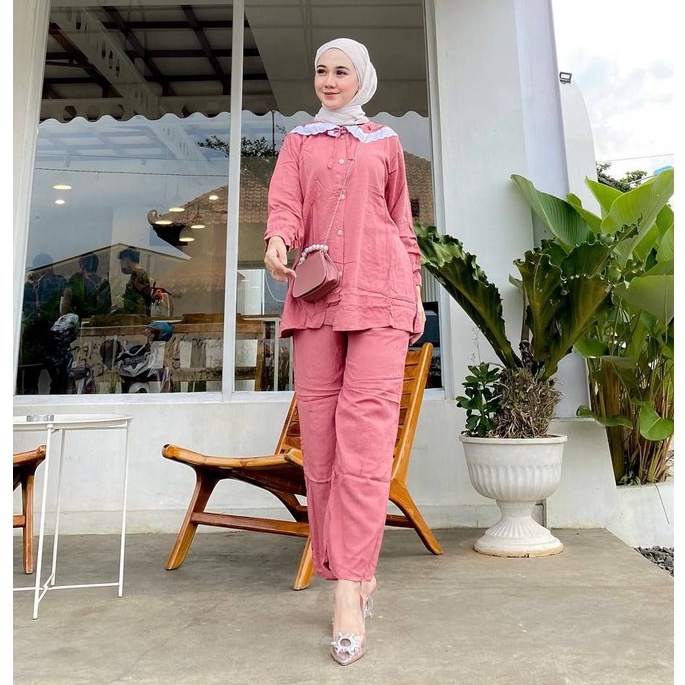 Setelan Wanita Agatha Bahan Rayon Kancing Depan Fashion Muslim Terbaru