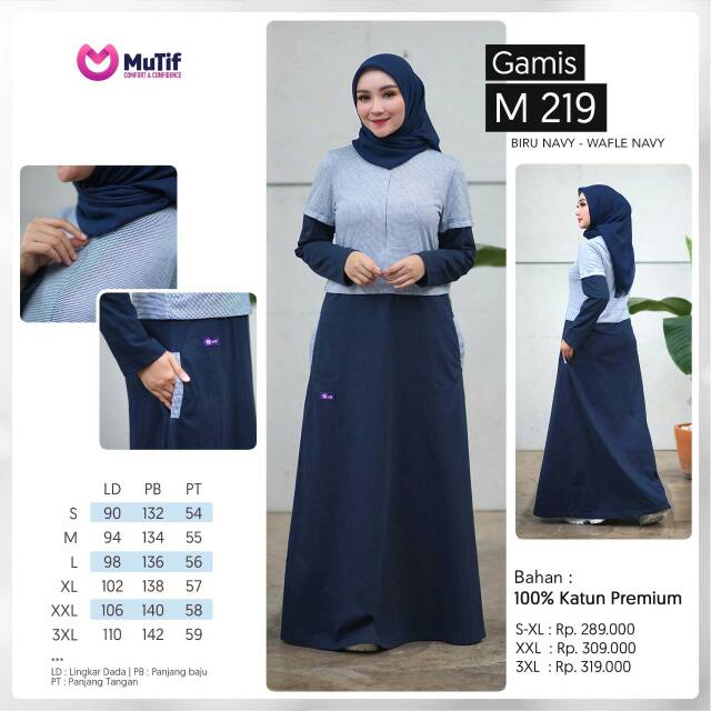 GAMIS MUTIF 219 BIRU NAVY-WAFLE NAVY