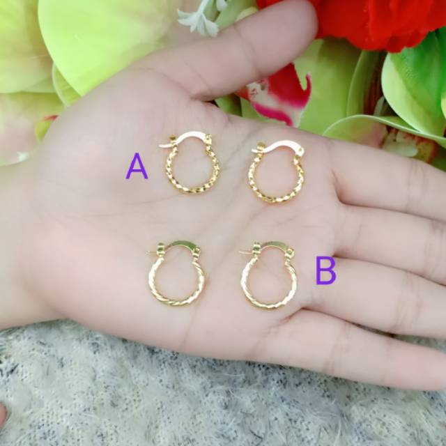 Anting xuping bulat kecil lapis emas 24k (A-B)