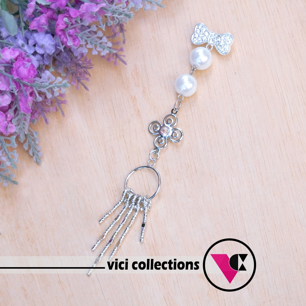 Bros Panjang Dagu Juntai Hijab Jilbab Pesta Silver Mutiara Juntai Rumbai Mewah BSP114-1