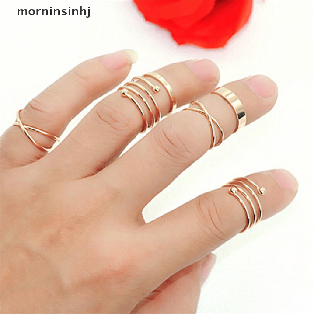 Mornin 6pcs / Set Cincin Buku Jari Aneka Bentuk Bahan Alloy Gaya Punk Untuk Wanita