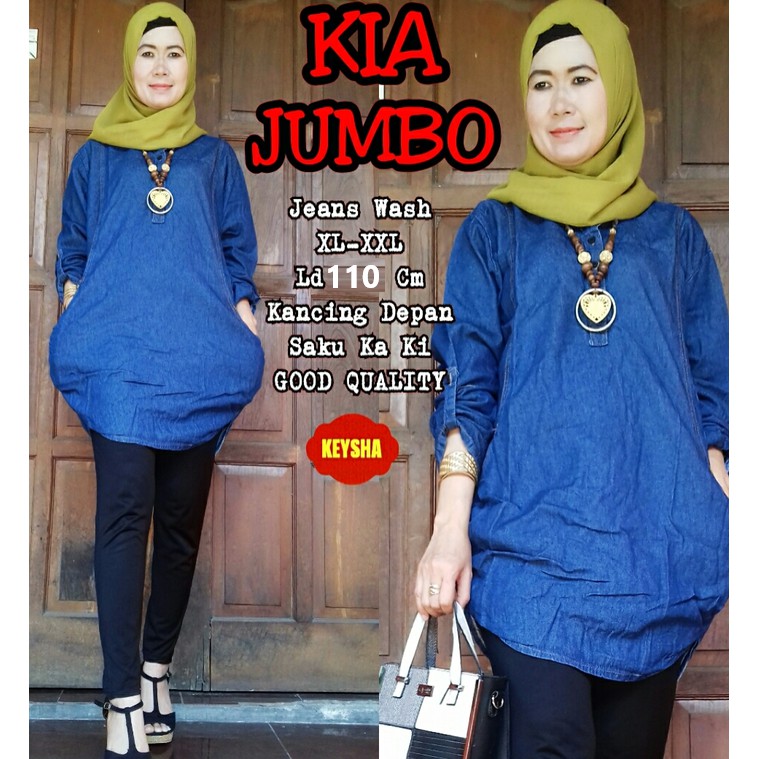 atasan blouse denim jeans wash ABG kia jumbo big size keysha