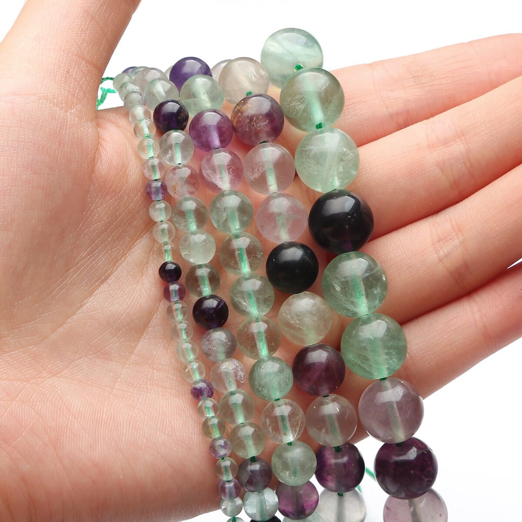 6/8/10/12 Mm Manik-manik Batu Fluorit Alami Bulat Manik-manik Longgar untuk Membuat Perhiasan Diy Gelang Kalung Perhiasan