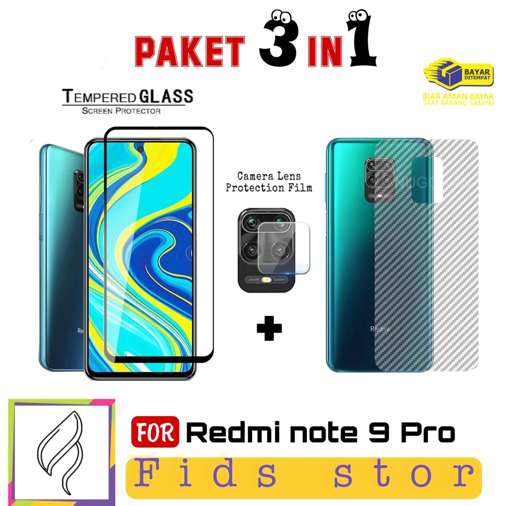 PROMO 3in1 Tempered Glass XIAOMI Redmi Note 9 | Redmi Note 9 Pro Free Anti Gores CAMERA &amp; GARSKIN