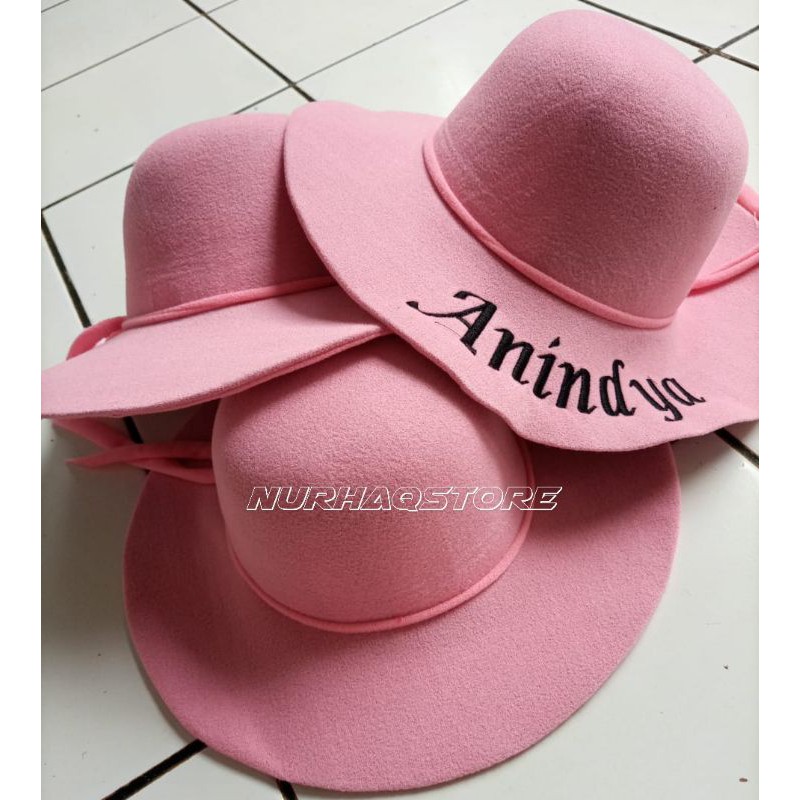 Topi Pantai Dewasa bahan Bludru halus custom bordir nama d batok/d daun