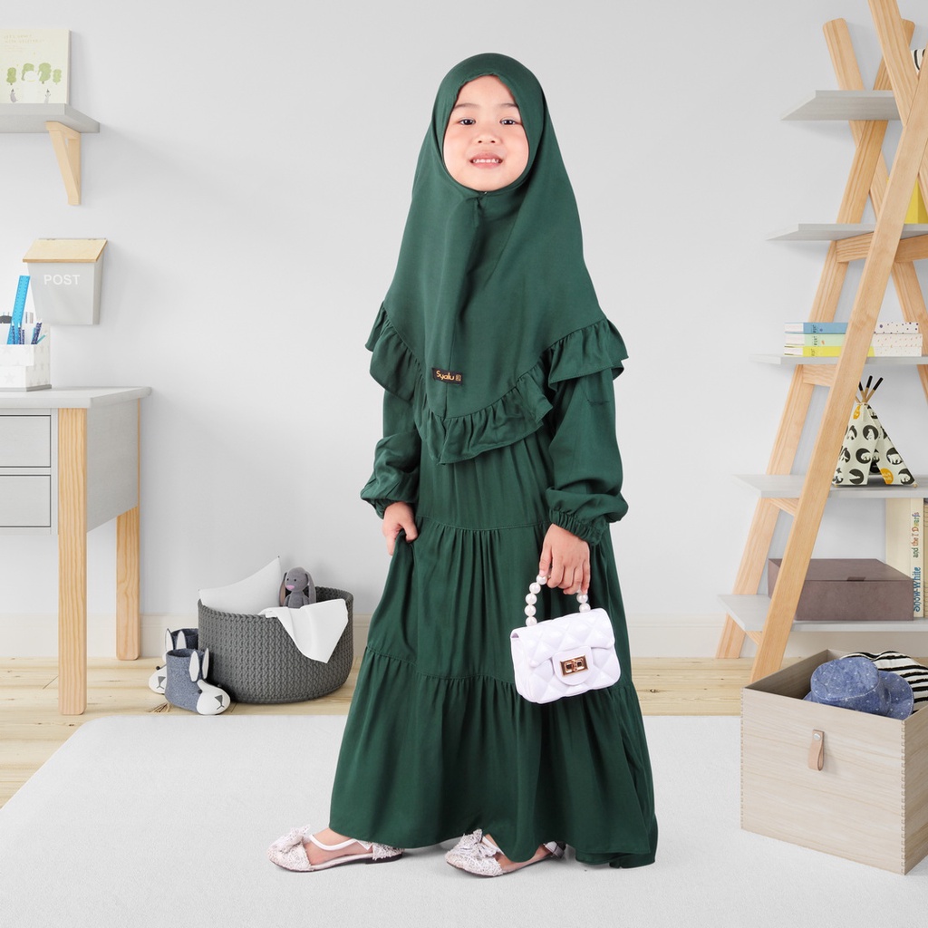 Set Gamis Rayya Anak Usia 1 2 Tahun Terbaru Bahan Adem Polos Murah Hijau Botol