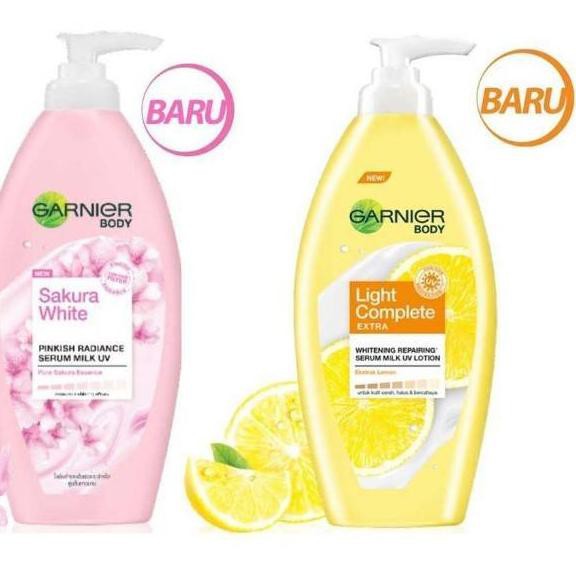 SALEE.. Garnier light complete sakura white body serum milk UV lotion 400ml 400 ml pelembab pemu