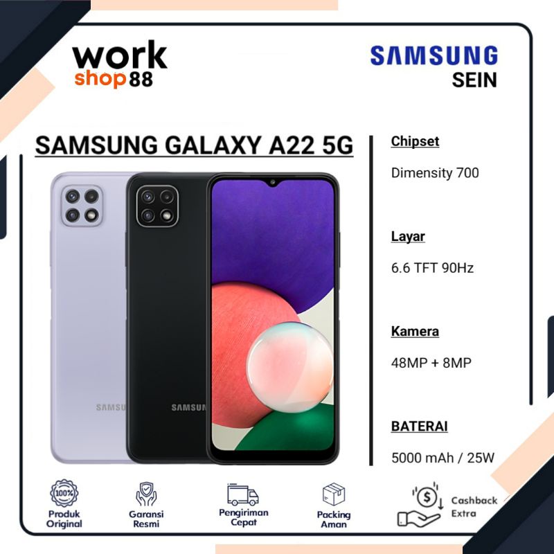 HP Baru Samsung Galaxy A22 Dual 5G 6/128 Ram 6GB Rom internal 128GB - New SEIN Original Garansi Resm