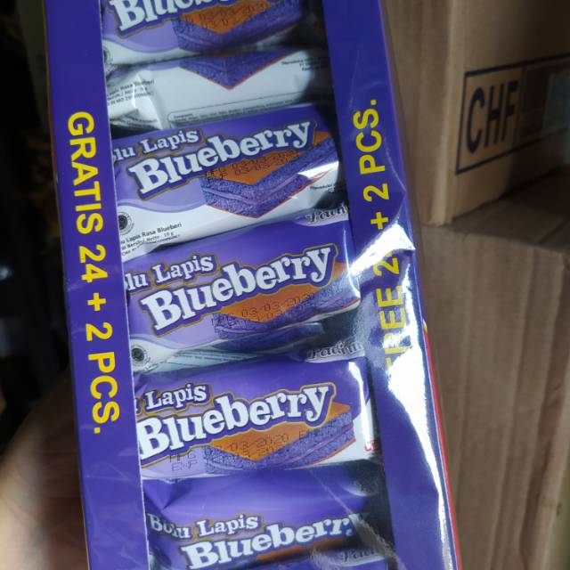 

Bolu lapis padimas rasa Blueberry 1 pack , 24 pcs x 10 gram