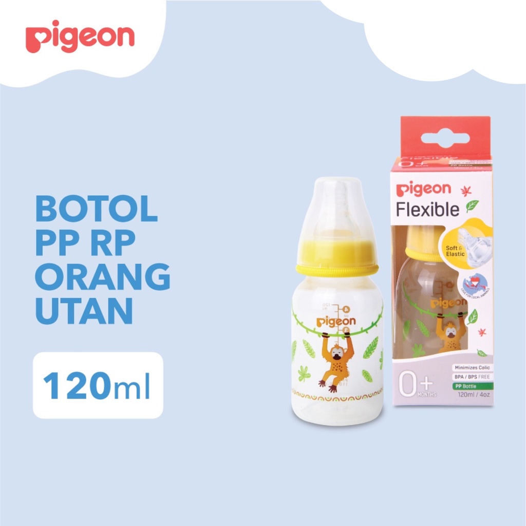 Pigeon Botol Susu Peristaltic Nipple Round Nursing Bottle PP RP Slim Neck Orangutan 120ml