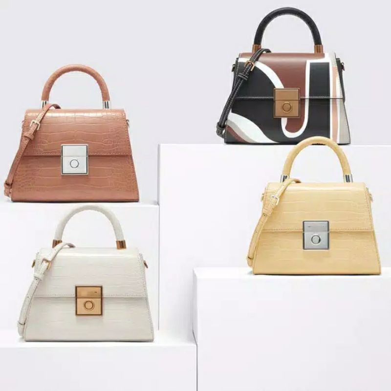 TAS CK PRINTED ORI HANDBAG CNK Slempang Croco Handle  Lock Ori Handbag