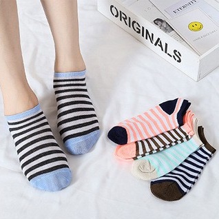HC Kaos Kaki Ankle Polos Wanita KaosKaki Pendek Korea Murah Short Socks Kaos Kaki Motif Love Garis Murah-5