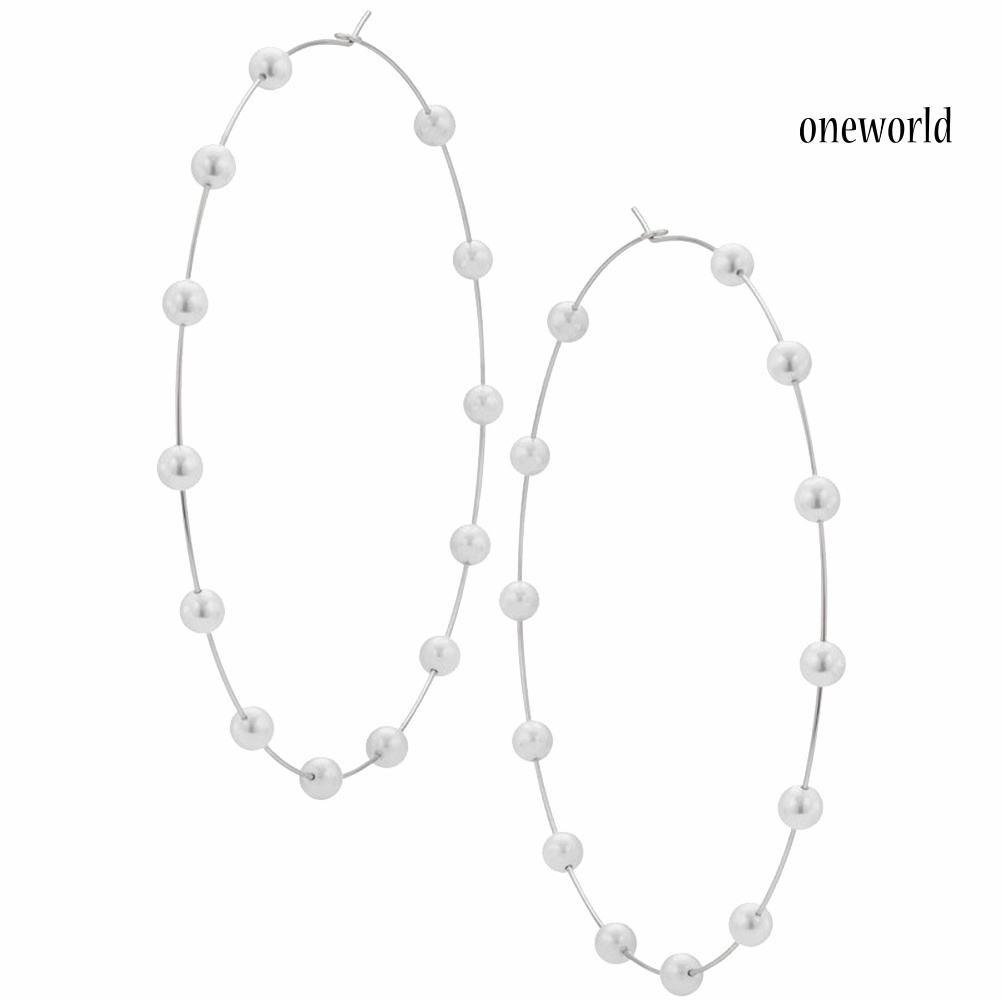 OW@ Fashion Women Faux Pearl Beaded Charm Big Hoop Earrings Statement Jewelry Gift