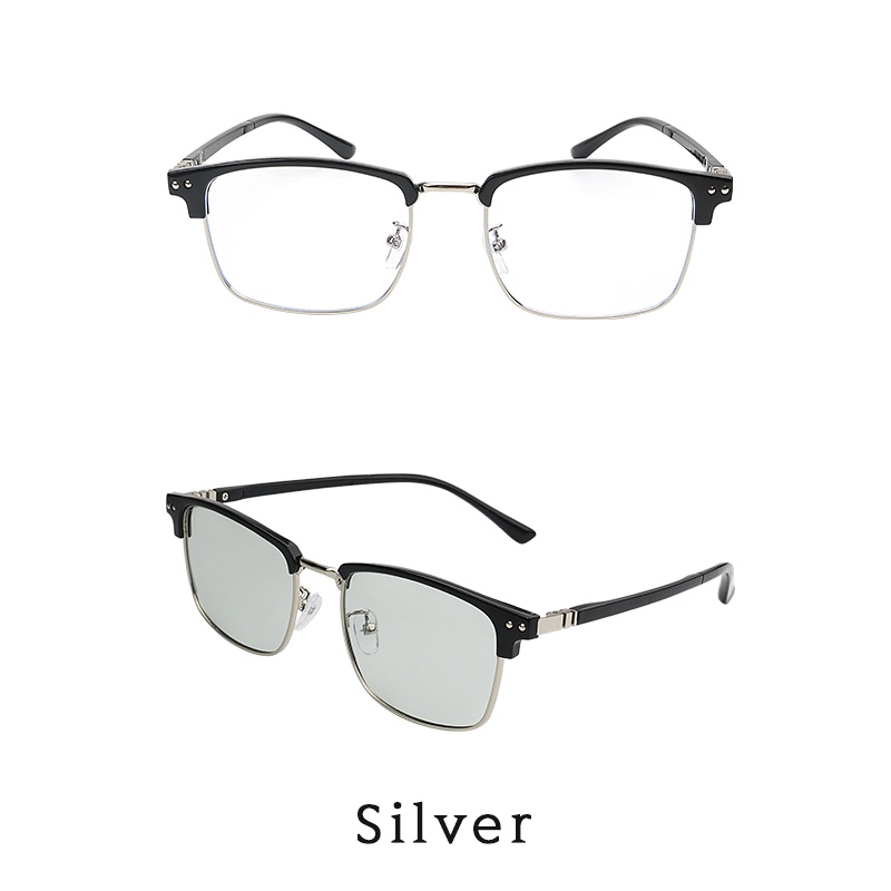 (YUZHU) Vintage Fashion Logam Setengah Bingkai Anti Cahaya Biru Kacamata Mode Baru Photochromic Grey Sunglasses