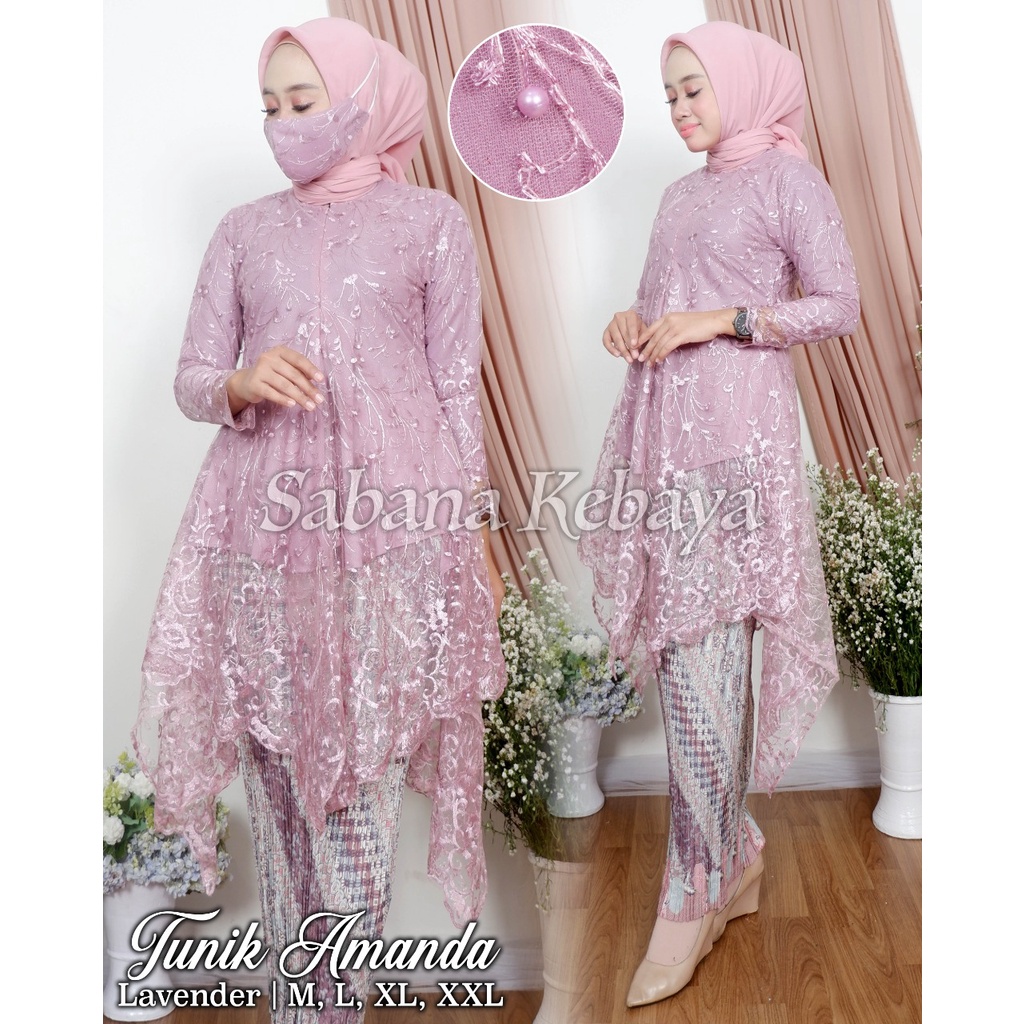 SAB&gt; SET KEBAYA AMANDA / KEBAYA BUSUI / BAJU KEBAYA MODERN / TUNIK TULLE BORDIR/ KEBAYA PESTA CANTIK