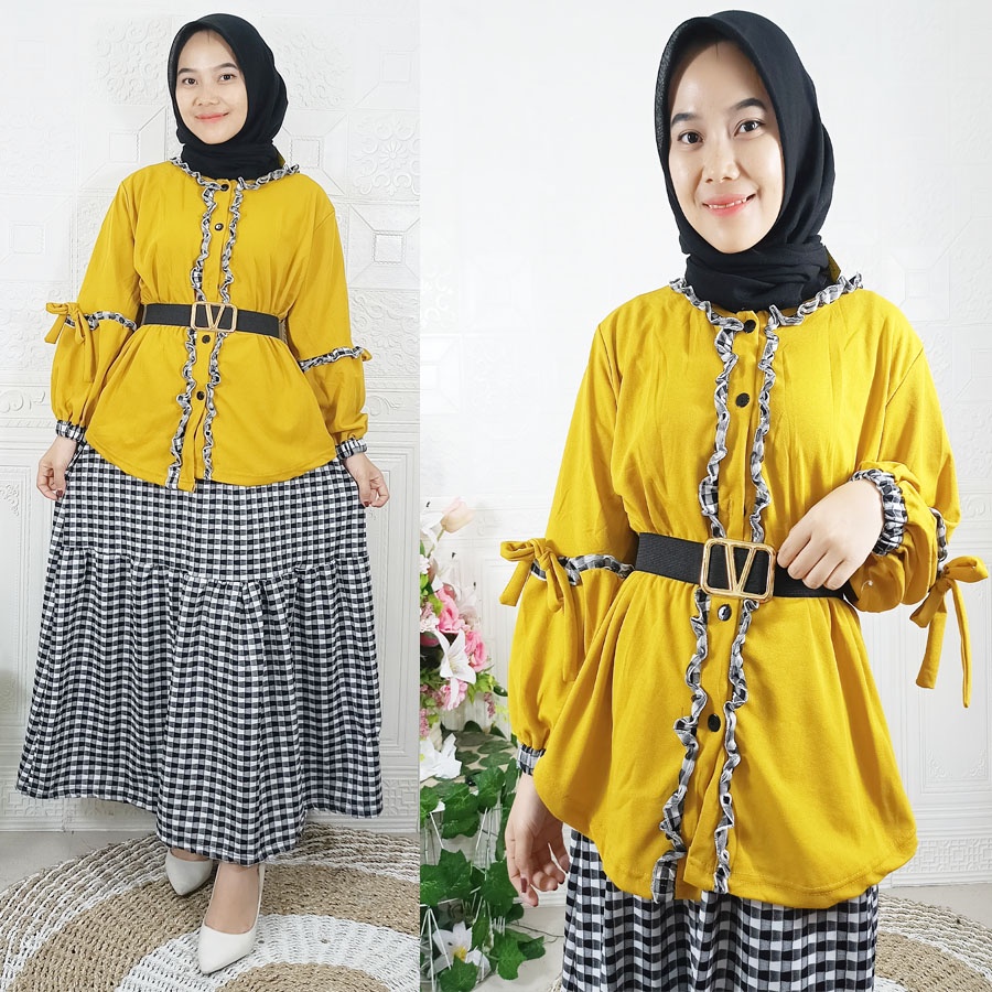 AYUMI SETELAN ATASAN DAN ROK KOTAK DAPAT GESPER GL FASHION