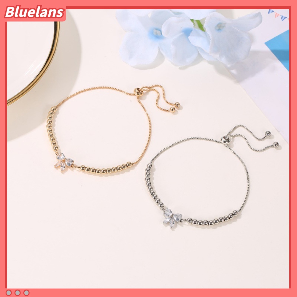 Bluelans Women Fashion Adjustable Cubic Zirconia Bow-Knot Design Bracelet Jewelry Gift