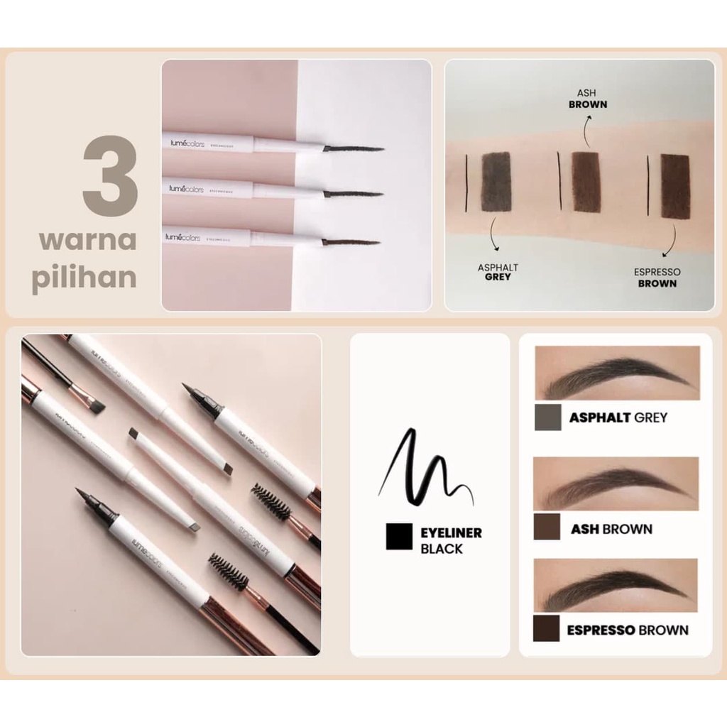 Lumecolors Eyeconic Duo Eyebrow dan Eyeliner 2in1 Lumecolors Pensil Alis dan Eyeliner Waterproof dan Tahan Lama Plus Brush