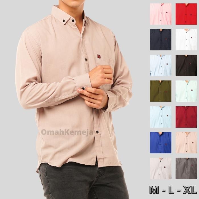 Jual Kemeja Pria Polos Lengan Panjang Warna Cream Baju Kameja Oxford