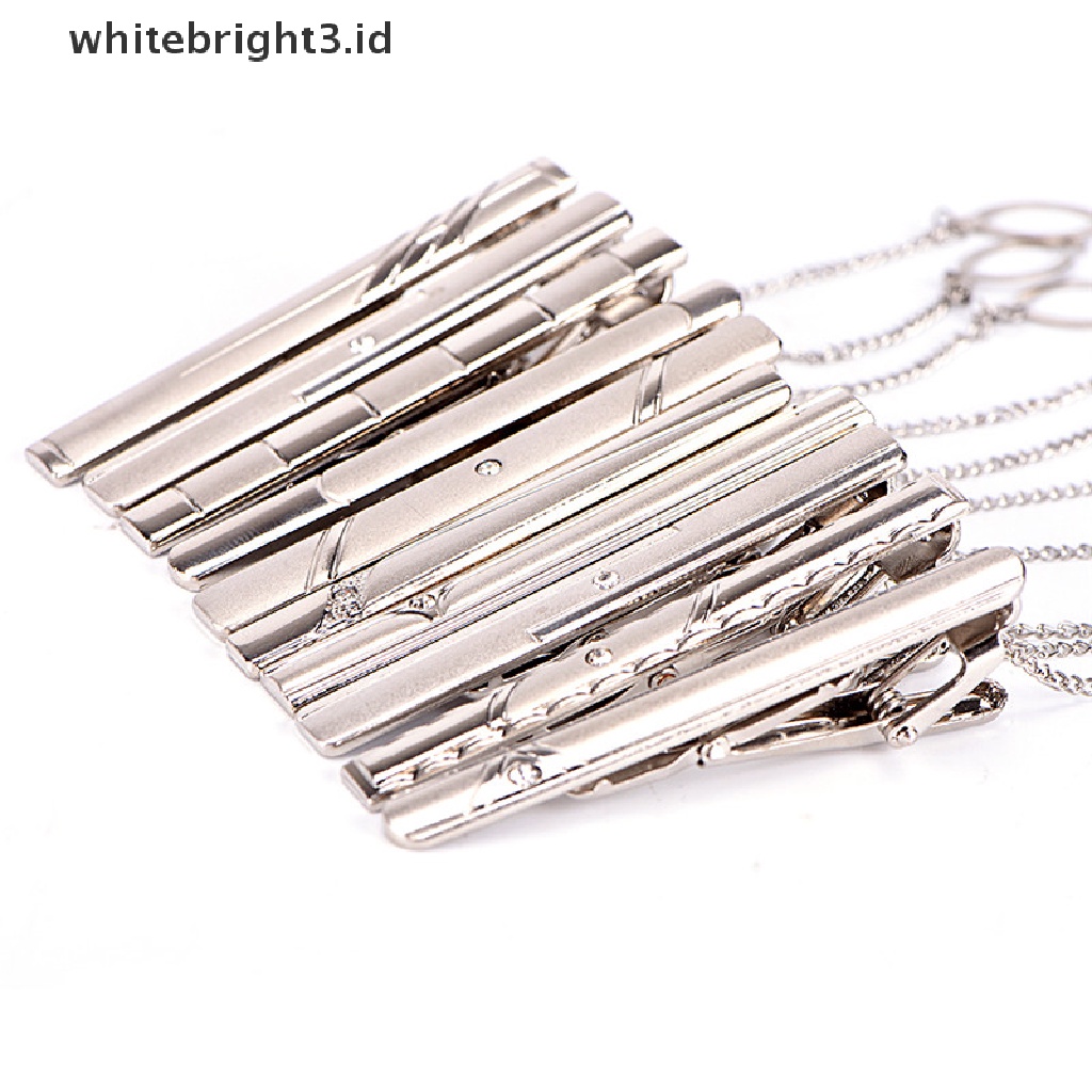 (whitebright3.id) Klip Penjepit Dasi Bahan Stainless Steel Warna Silver Untuk Pria