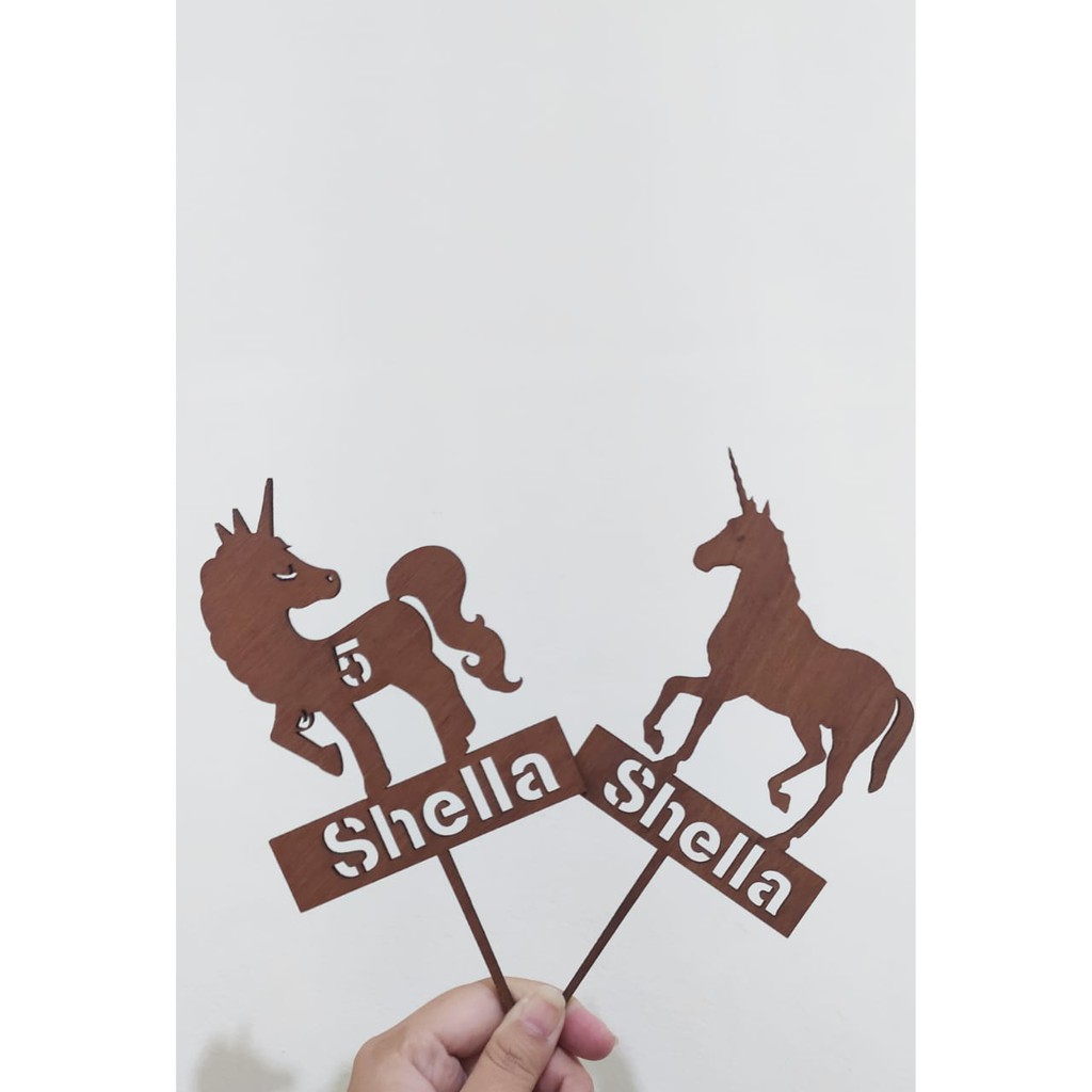 Topper Cake Tusukan Kue/Hiasan Kue Unicorn Girl&Boy Custom Nama&Angka
