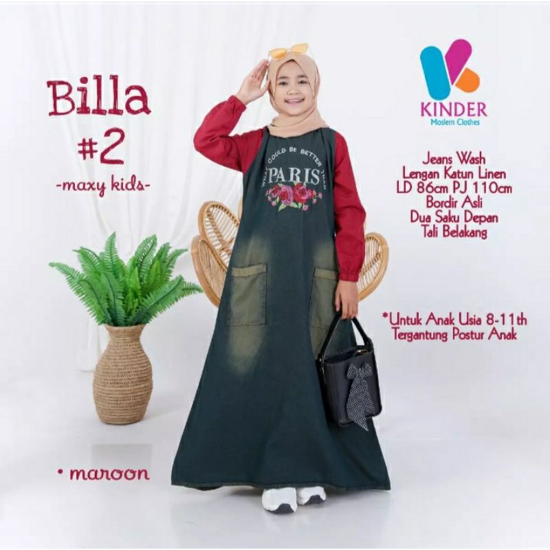 Gamis Jeans Anak Perempuan Tanggung Setara umur 8-11 Tahun paris mrh hijau