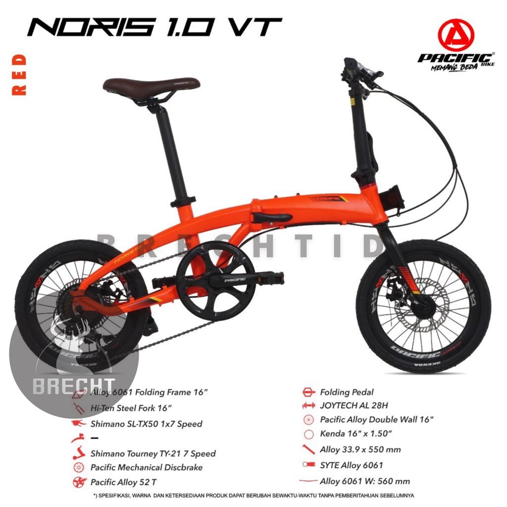 sepeda lipat pacific noris 1 0 vt folding bike alloy 7 speed 16 