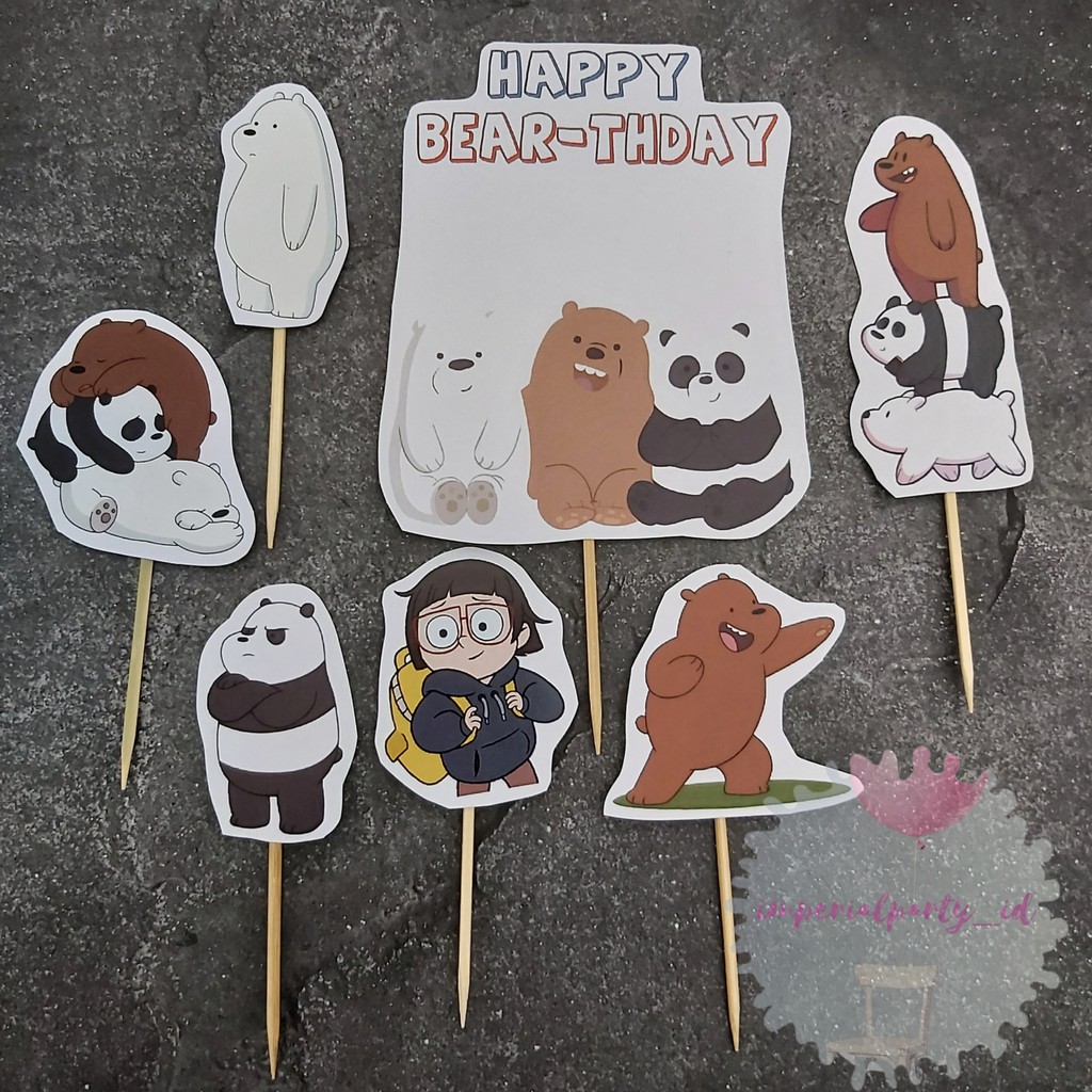 Cake Cupcake Topper Tusukan Kue Happy Birthday We Bare Bears